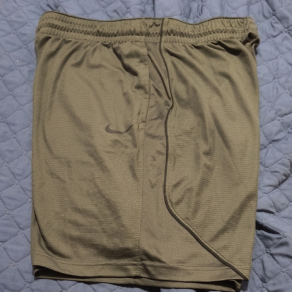 Nike Olive Green Athletic Shorts With Black Piping